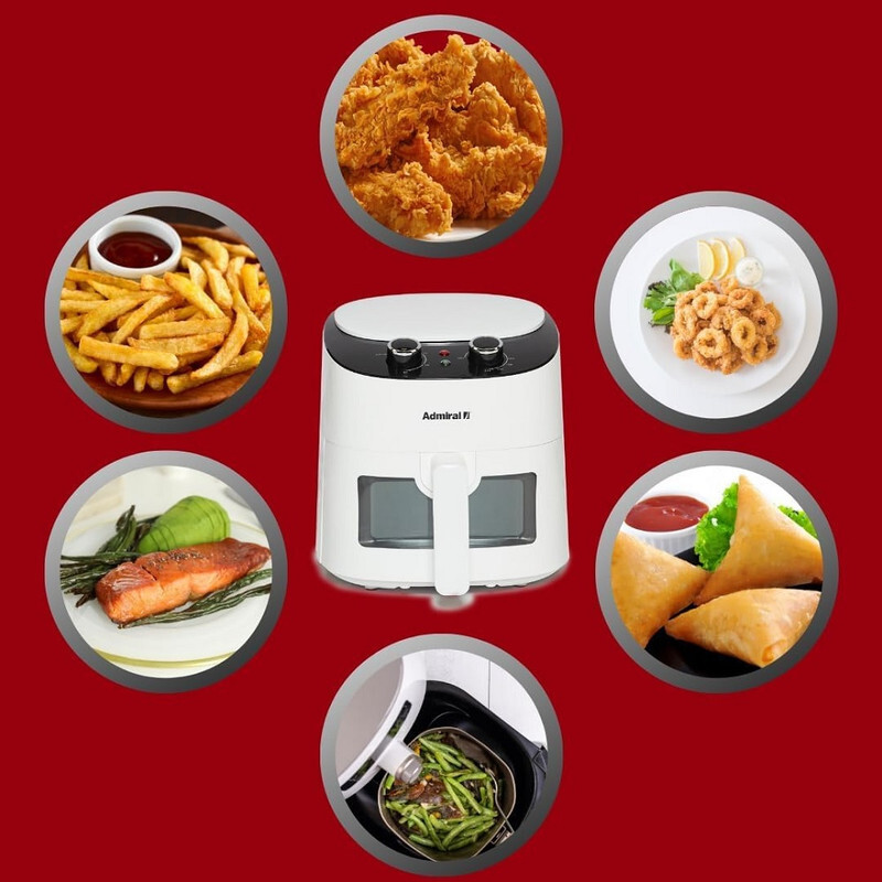 Admiral Air Fryer 3.7L, 1300W, Classic Knob Control, Transparent Window, Detachable Basket, Cool Touch Handle, Dishwasher Safe, ADAF37BL,