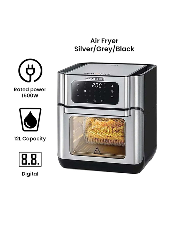 Black+Decker Digital Air Fryer Oven, 1500W, AOF100-B5, Silver/Black