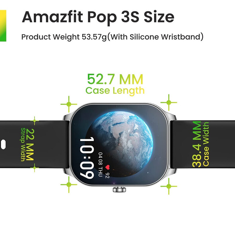Amazfit Pop 3S Smart Watch with 1.96 inch AMOLED Display, Bluetooth Calling,AI Voice Assistance, 100 Sports Modes, 24H HR Monitor, Music Control, Black