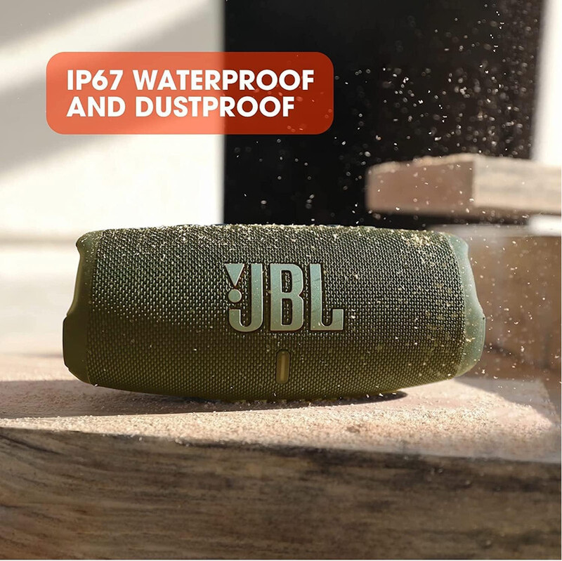 JBL Charge 5 Portable Speaker, Built-In Powerbank, Powerful JBL Pro Sound, Dual Bass Radiators, 20H of Battery, IP67 Waterproof and Dustproof, Wireless Streaming, Dual Connect - Green, JBLCHARGE5GRN