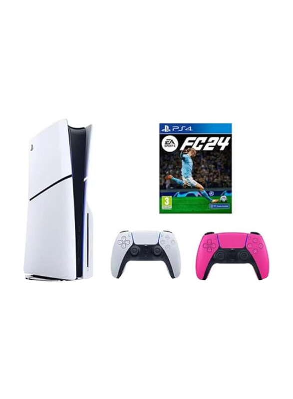 

Sony PlayStation 5 Slim Disc Console, 1TB, With 2 Controllers and 1 Game (FC24), International Version, White/Pink