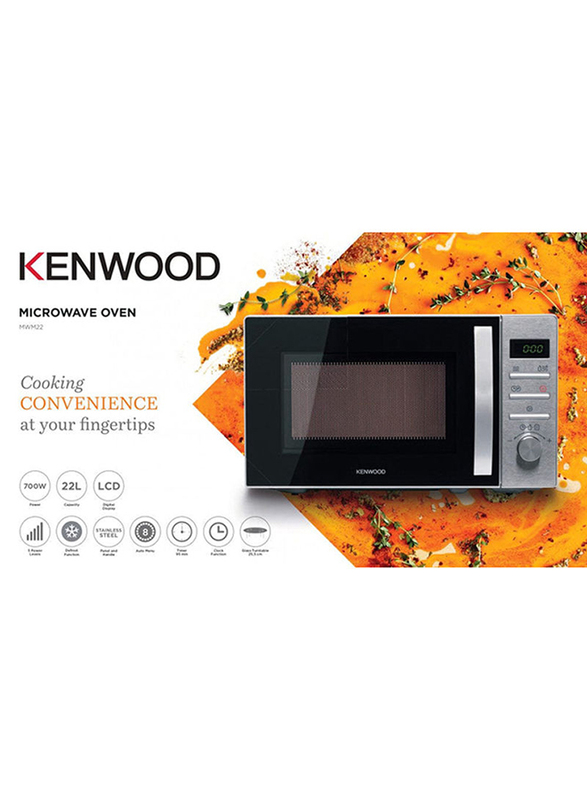 Kenwood 22L Microwave Oven with Digital Display, 700W, MWM22, Silver/Black