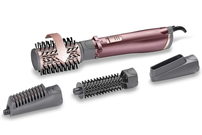 BaByliss 4 in 1 Rotating Air Styler Brush, Potent 1000W Styler For Ultra-Fast Drying, Salon Finish with Interchangeable Attachments For Hair Volumizing, Smoothing & Straightening , AS960SDE (Purple)