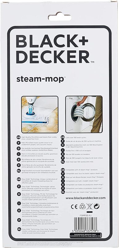 Black+Decker Steam Mop Replacement Pads, 2 Pieces, Fsmp20-Xj, White