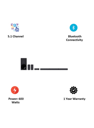 Sony 5.1 Channel Real Surround 600 Watt Soundbar with Wireless Rear Speakers, HTS40R, Black