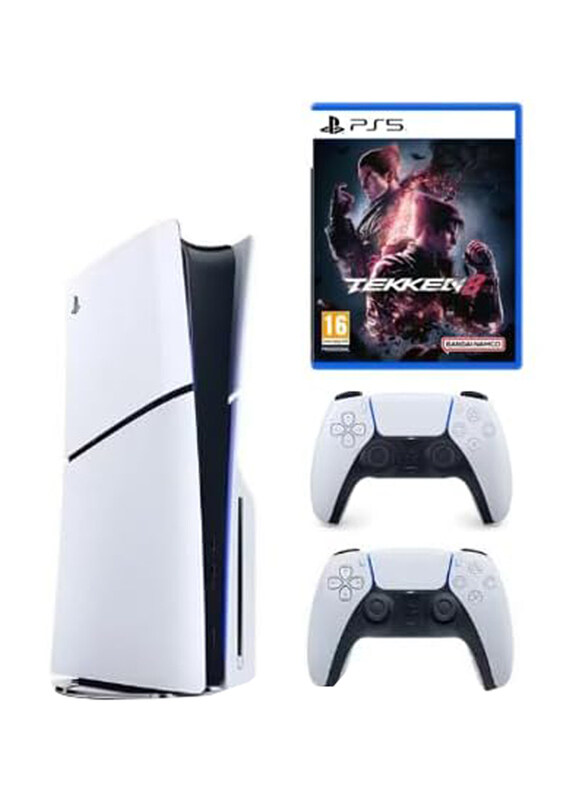 

Sony PlayStation 5 Slim Disc Console, 1TB, With 2 Controllers and 1 Game (Tekken 8), International Version, White