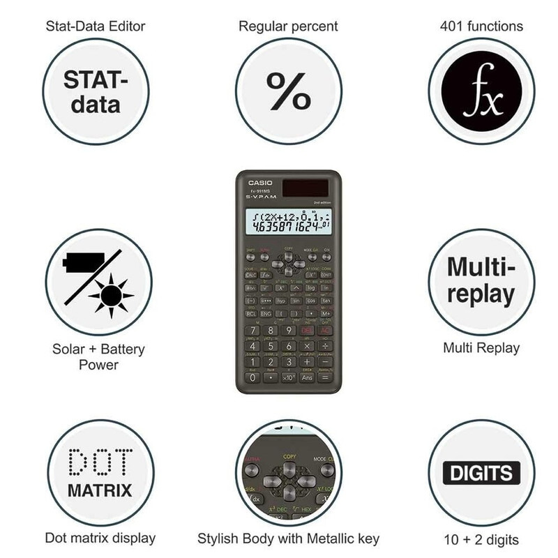 Casio FX-991MS 2nd Gen Non-Programmable Scientific Calculator, 401 Functions and 2-line Display