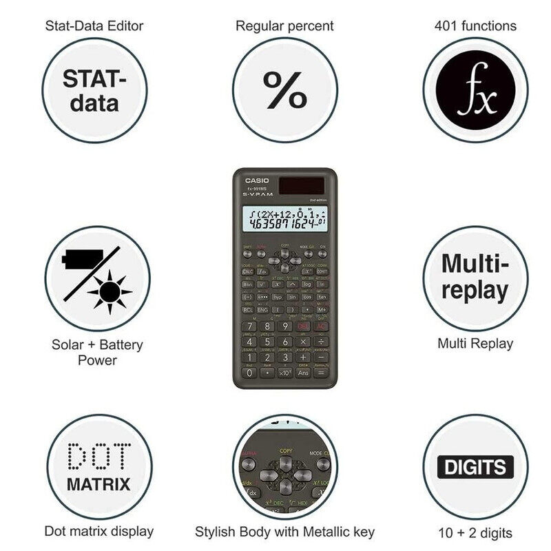 Casio FX-991MS 2nd Gen Non-Programmable Scientific Calculator, 401 Functions and 2-line Display