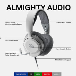 New SteelSeries Arctis Nova 1P Multi System Gaming Headset Hi Fi Drivers 360 DEGREE Spatial Audio Comfort Design Durable Lightweight Noise Cancelling Mic PS5/PS4, PC, Xbox, Switch White, Wired