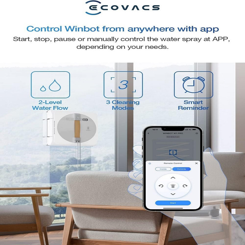 ECOVACS Winbot W1 PRO Window Cleaning Robot, Intelligent Cleaning Robot Glass Cleaner with Dual Cross Water Spray, Win SLAM 3.0 Path Planning, 2800Pa Suction, Edge Detection, App Control