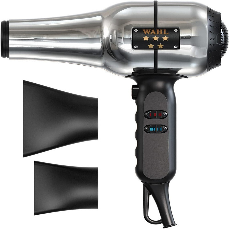 WAHL Barber Dryer, Professional Hair Dryers, Pro Styling Tools, Powerful 2200-Watts, Cool Shot Button, 3 Heat and 2 Speed Settings, 2 Concentrator nozzles, Silver