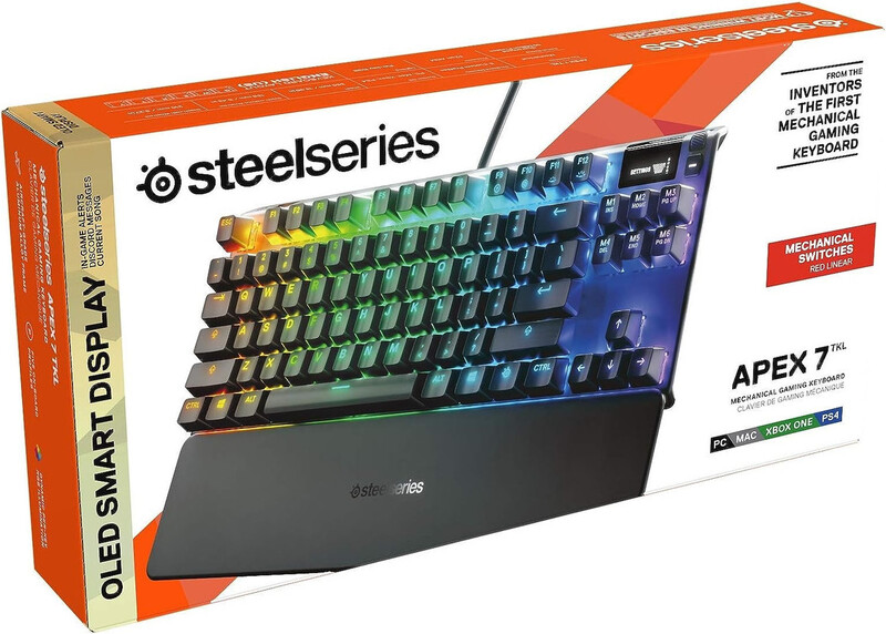 SteelSeries Apex 7 TKL Mechanical Gaming Keyboard, OLED Display, Red Switches, American QWERTY Layout