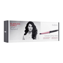 BaByliss Rose Quartz Conical Hair Curler ,Ultra-fast Heat Up & Extra-long Barrel ,On/off Button, Auto Shut Off With Ceramic Technology,6 Heat Settings From 160c-210c,C454SDE(Black)