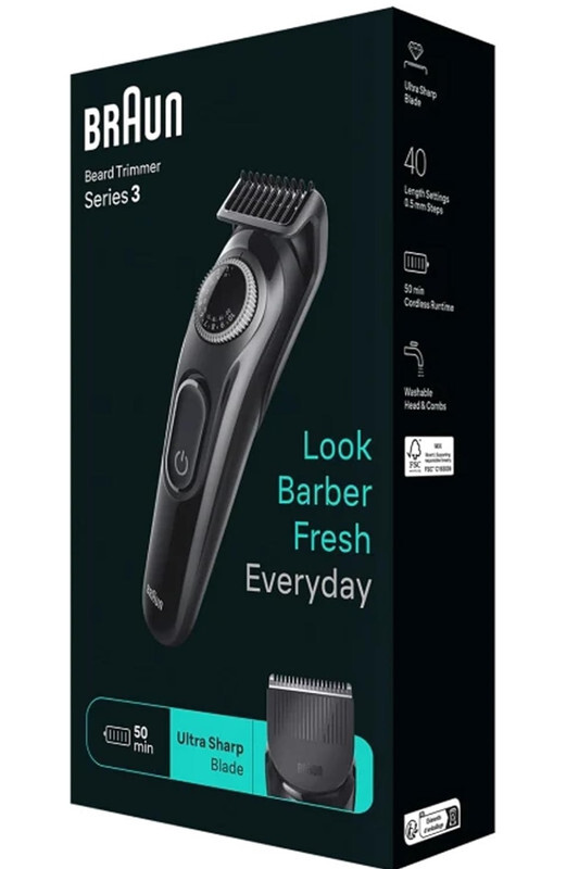 Braun BT 3410 Beard Trimmer 3 With Precision Wheel, 3 Styling tools, 50 mins Runtime. Ultra Sharp Blade, Ultimate Precision at Home, Look Barber Fresh Everyday