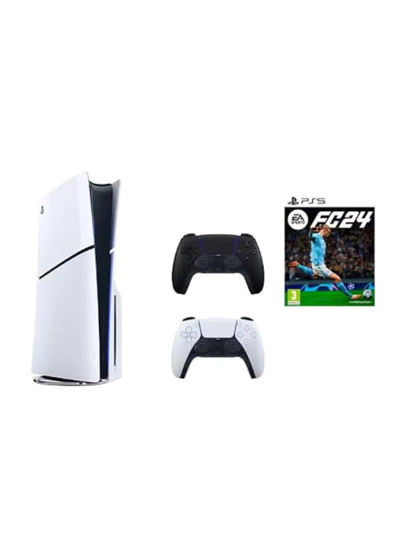 

Sony PlayStation 5 Slim Disc Console, 1TB, With 2 Controllers and 1 Game (FC24), International Version, White/Black