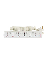 Terminator 6 Way Power Extension Socket, 5 Meter Cable, White
