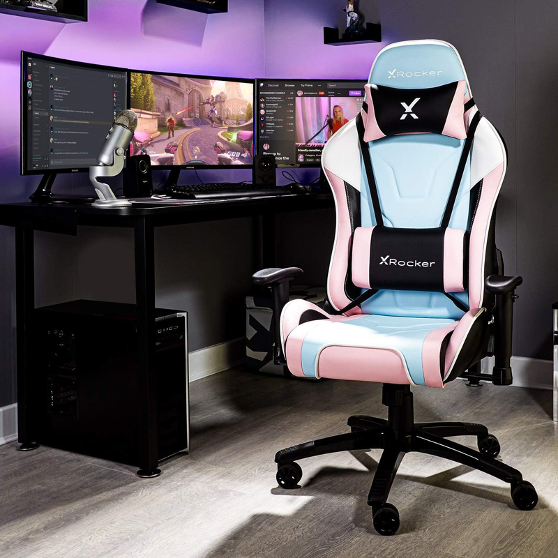 Xrocker Agility Ergonomic Gaming Chair Office Chair Desk Chair, White/Pink