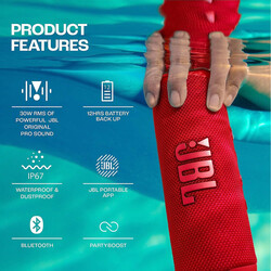 JBL Flip 6 Portable IP67 Waterproof Speaker with Bold JBL Original Pro Sound, 2-Way Speaker, Powerful Sound and Deep Bass, 12 Hours Battery, Safe USB-C Charging Protection - Red, JBLFLIP6RED