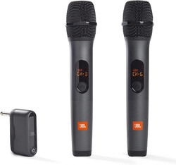 JBL Wireless 2 Microphone System, High Vocal Quality, Rechargeable UHF Dual Channel Wireless Receiver, 6H of Playtime, Plug and Play, Replaceable AA Batteries - Black, JBLWIRELESSMIC