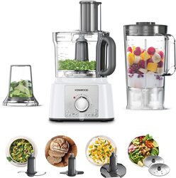 Kenwood Multi-Functional Food Processor with 3L Bowl, 2 Stainless Steel Disks Blender Grinder Mill Whisk Dough Maker, 1000W, Fdp65.400Wh, White