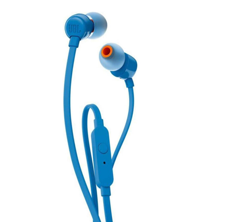JBL Tune 110 Wired In-Ear Headphones, Deep and Powerful Pure Bass Sound, 1-Button Remote/Mic, Tangle-Free Flat Cable, Ultra Comfortable Fit - Blue, JBLT110BLU