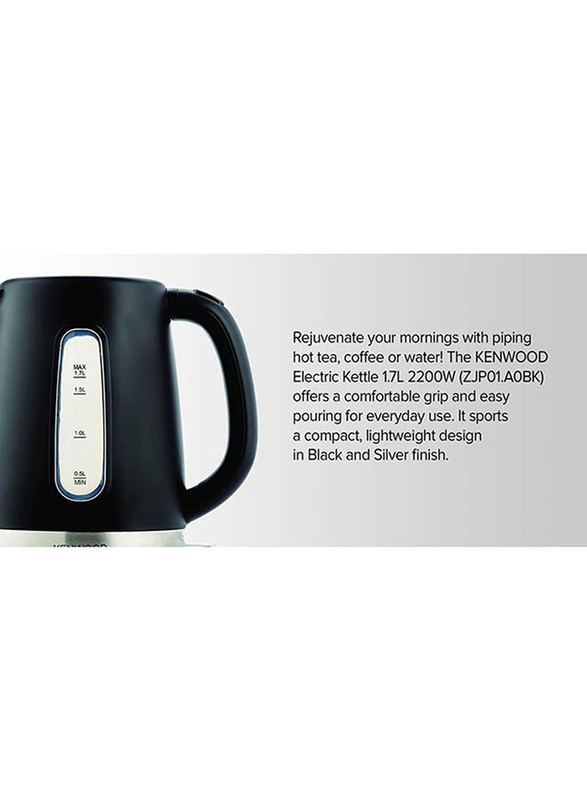 Kenwood 1.7L Electric Kettle, 2200W, ZJP01.A0BK, Black/Silver