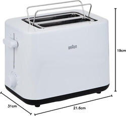 Braun Breakfast - Toaster HT 1010 WH, 2 slots, 8 Browning settings, Bun warmer, 900 Watts, White.