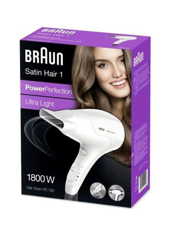 Braun Satin Hair 1 Power Perfection Dryer, 1800W, White