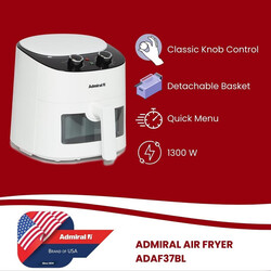 Admiral Air Fryer 3.7L, 1300W, Classic Knob Control, Transparent Window, Detachable Basket, Cool Touch Handle, Dishwasher Safe, ADAF37BL,