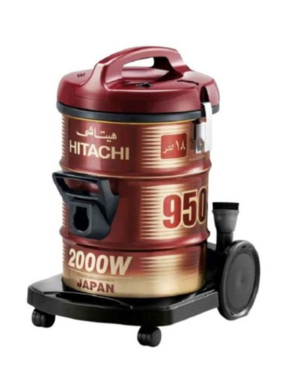 Hitachi Drum Type Vacuum Cleaner, 18L, 2100W, CV950F 24CBS WR, Brown/Red