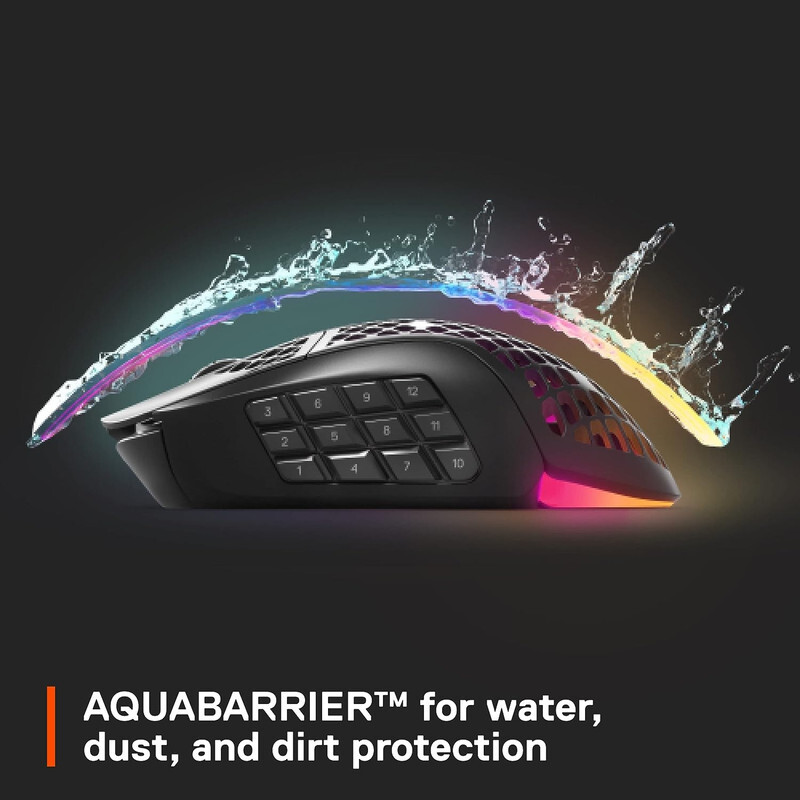 Steelseries Aerox 9 Wireless Gaming MoUSe,Ultra Lightweight Mmo/Moba 89G 18 Programmable Buttons, Bluetooth/2.4 Ghz Ip54 Water Resistant 180 Hr Battery, Black