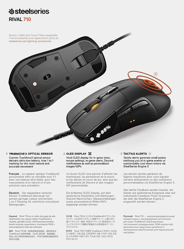 SteelSeries Rival 710 Gaming Mouse, 16,000 CPI TrueMove3 Optical Sensor, OLED Display ,62334 (Electronic Games)
