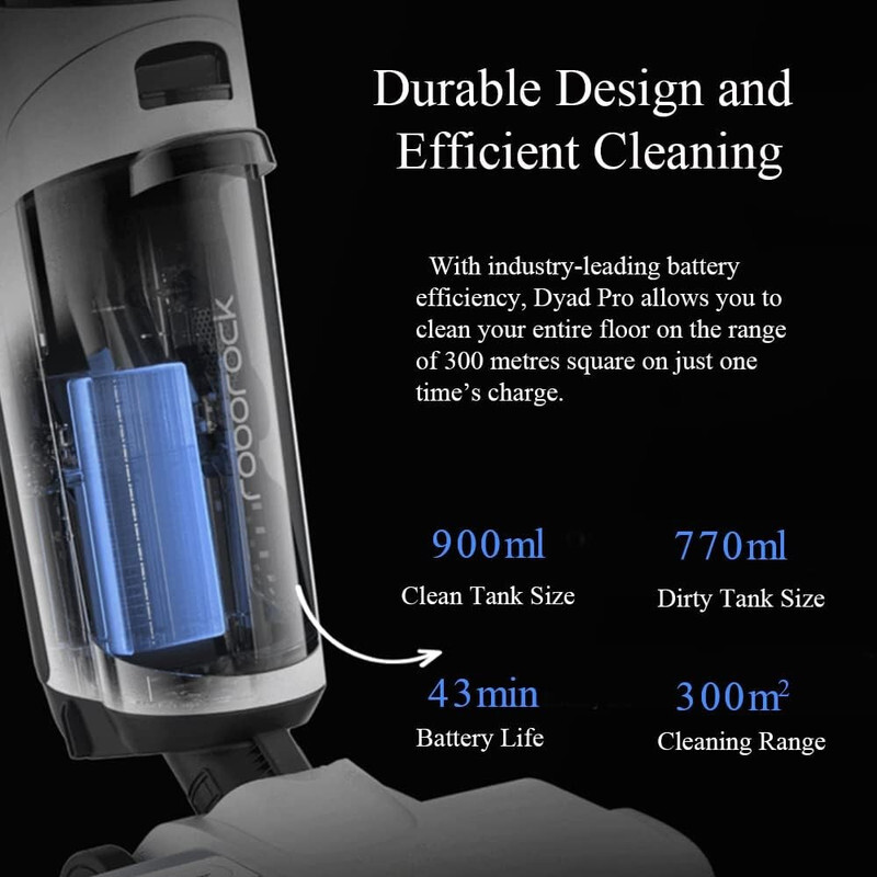Roborock Dyad PRO Wet Dry Vacuum Cleaner, Double Roller Brush, 17000Pa Cordless Vacuum with Self-Cleaning and Drying Base Station, LED Display, App Control
