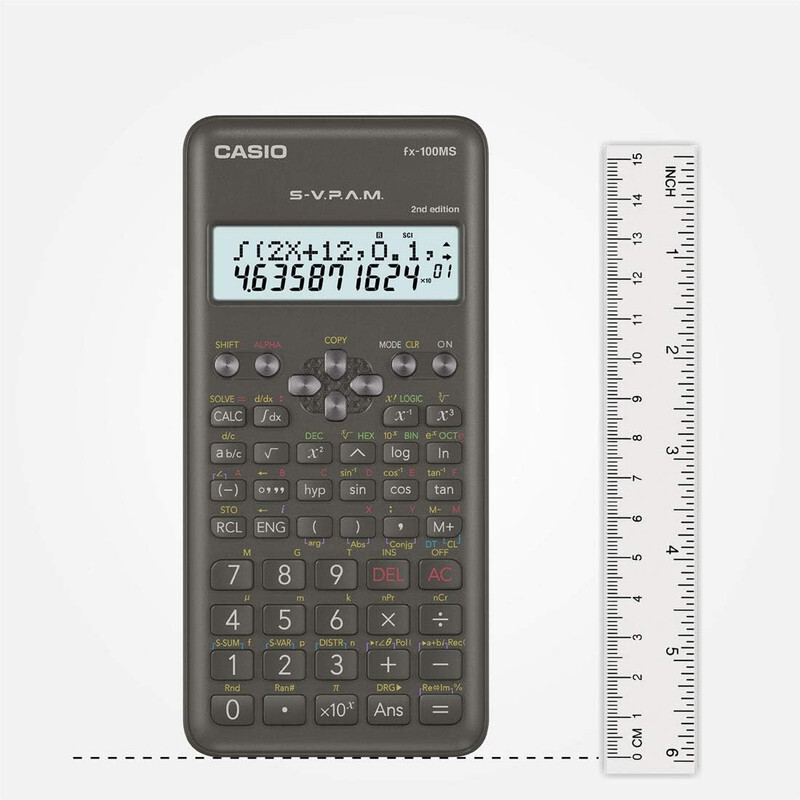 Casio FX-100MS 2nd Gen Non-Programmable Scientific Calculator, 300 Functions and 2-line Display, Black