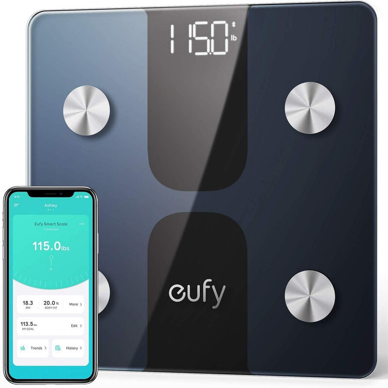 Eufy Smart Scale C1 with Bluetooth, Body Fat Scale, Wireless Digital Bathroom Scale, 15 Measurements, Weight,Body Fat,BMI, Fitness Body Composition Analysis, Black, lbs or kg