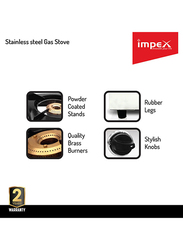 Impex 2-Burner Stainless Steel Gas Stove, IGS 121, Silver/Black/Red