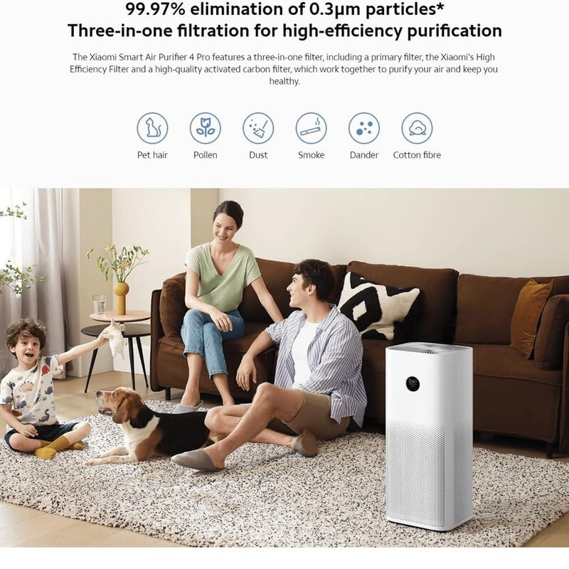 Xiaomi Smart Air Purifier 4 App/Voice Control,Suitable For Large Room Smart Air Cleaner Global Version, 400 M3/H Pm Cadr, Oled Touch Screen Display - Mi Home App Works With Alexa - White