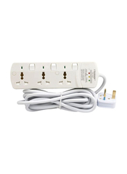 Terminator 3 Way Surge Protection Universal Power Extension Socket with Individual Switches & Indicators, 3 Meter Cable, White