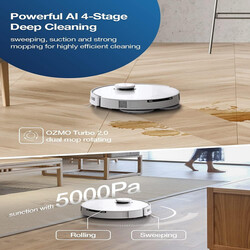 ECOVACS X1E OMNI Robot Vacuum and Mop Combo, Auto Self-Emptying, Auto Mop Cleaning, Hot Air Drying, 5000Pa Suction, OZMO TURBO Deep Mopping with Precision Mapping and Obstacle Avoidance, White