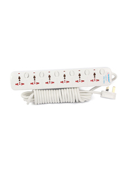 Terminator 6 Way Universal Power Extension Socket, 3 Meter Cable, White