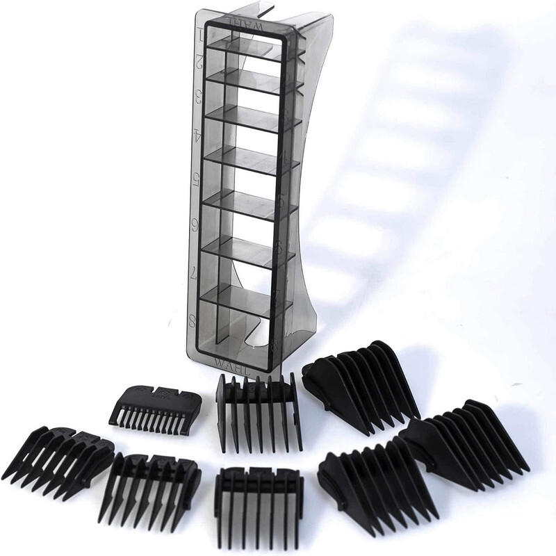 Wahl Plastic Comb Attachments for Standard Multi Cut Clippers, Durable Plastic Combs, Set of 8, Easy Organisation, Clipper Guide Combs, Additional Cutting Lengths, Black