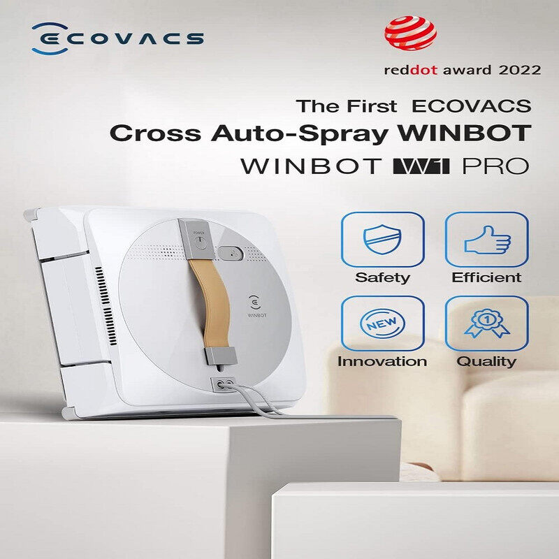 ECOVACS Winbot W1 PRO Window Cleaning Robot, Intelligent Cleaning Robot Glass Cleaner with Dual Cross Water Spray, Win SLAM 3.0 Path Planning, 2800Pa Suction, Edge Detection, App Control