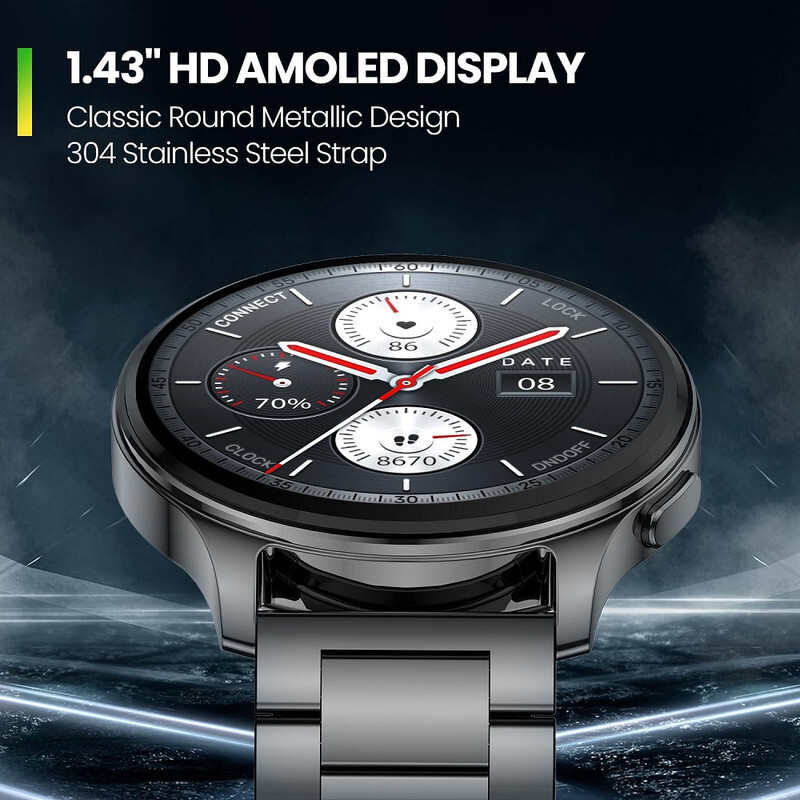 Amazfit Pop 3R Smart Watch,1.43 inch AMOLED Display, Bluetooth Calling, SpO2, 12-Day Battery Life, AI Voice Assistance, 100 Sports Modes, 24H HR Monitor, Music Control ,Metallic Black