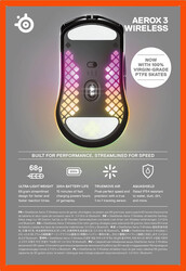 SteelSeries Aerox 3 Wireless  Super Light Gaming Mouse,  18,000 CPI TrueMove Air Optical Sensor, Ultralightweight 68g Water Resistant Design  200 Hour Battery Life ,Onyx