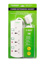 Terminator 3 Way Power Extension Socket, 5 Meter Cable, White/Red/Green