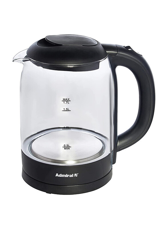 Admiral 1.7L Electric Kettle with Glass Body, ADKT170G, Black/Clear