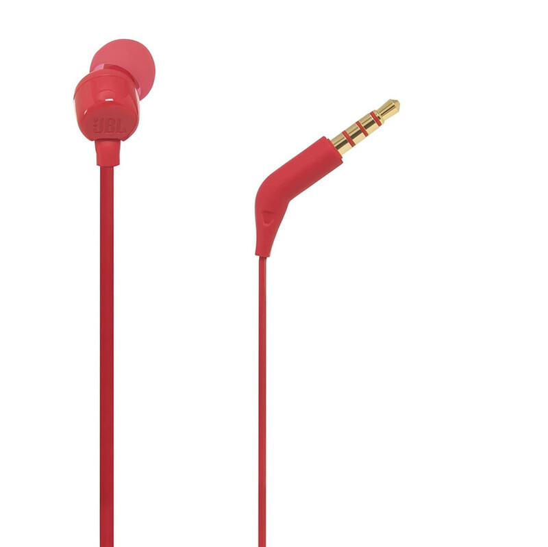 JBL Tune 110 Wired In-Ear Headphones, Deep and Powerful Pure Bass Sound, 1-Button Remote/Mic, Tangle-Free Flat Cable, Ultra Comfortable Fit - Red, JBLT110RED
