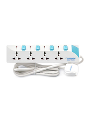 Terminator 4 Way Power Board Universal Extension Socket, 3 Meter Cable, White/Blue