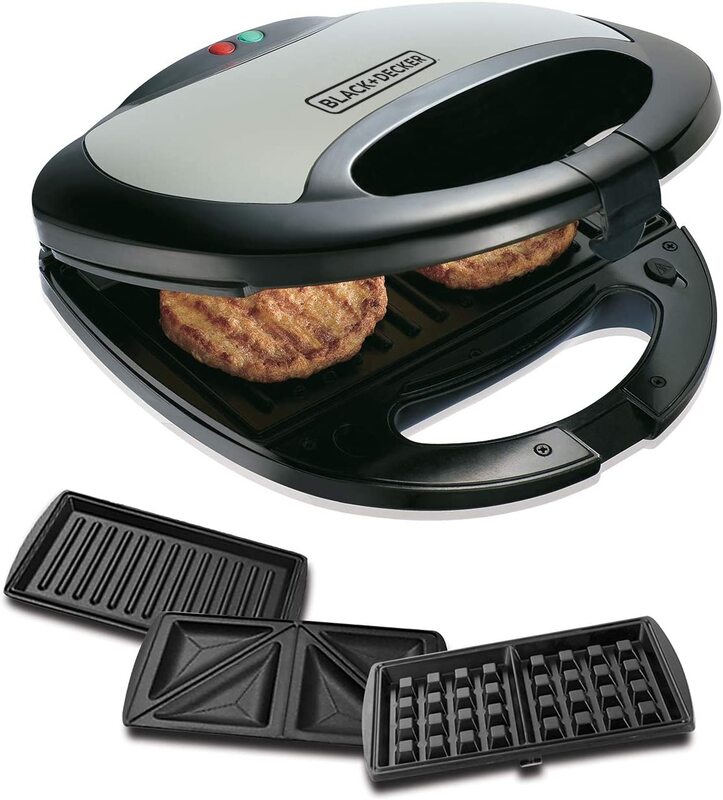 Black+Decker 3-in-1 Sandwich, Grill & Waffle Maker, 750W, TS2090-B5, Black/Silver