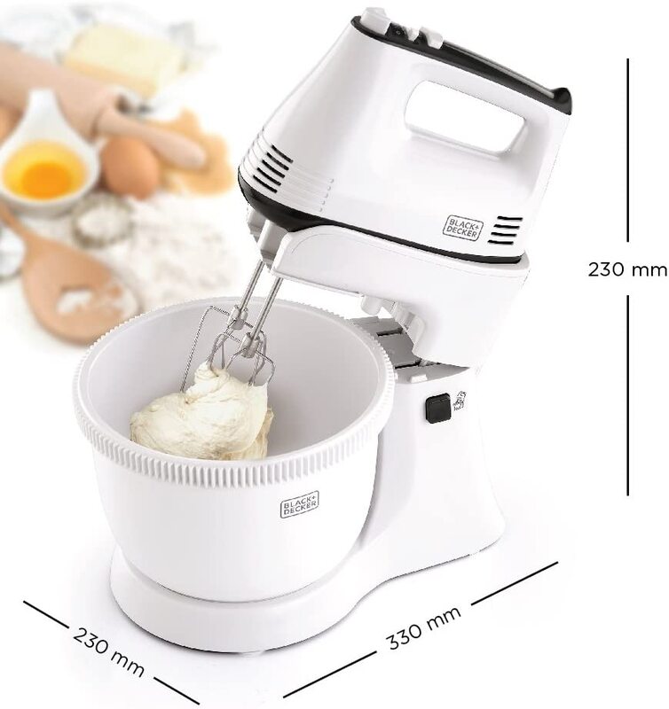Black+Decker 5 Speed Multifunction Bowl and Stand Mixer, 300W, White